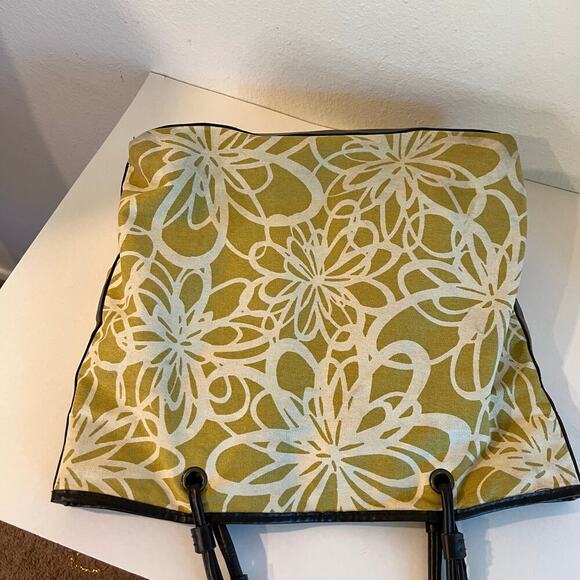 Large Yellow Retro Floral Beach Summer Brown Vegan Leather Trim Tote Bag - Picture 12 of 16
